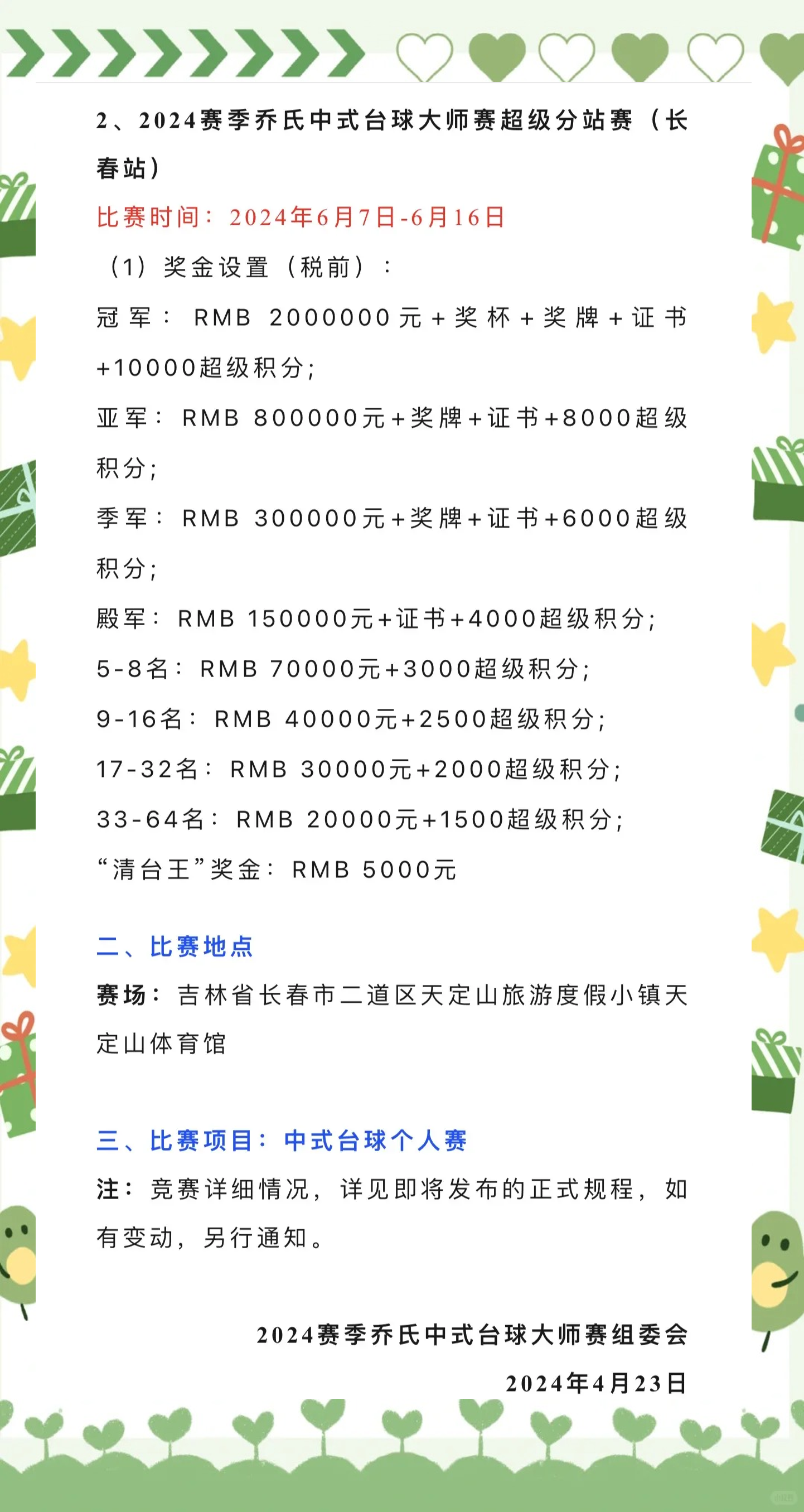各大赛事奖金排行榜
